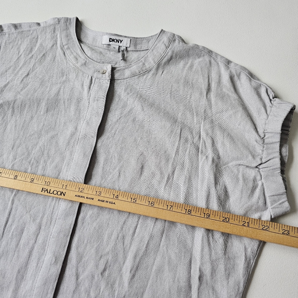DKNY Elastic Cuff Linen Blend Button Up Shirt Gray XS Short Sleeve Dolman - Picture 11 of 12